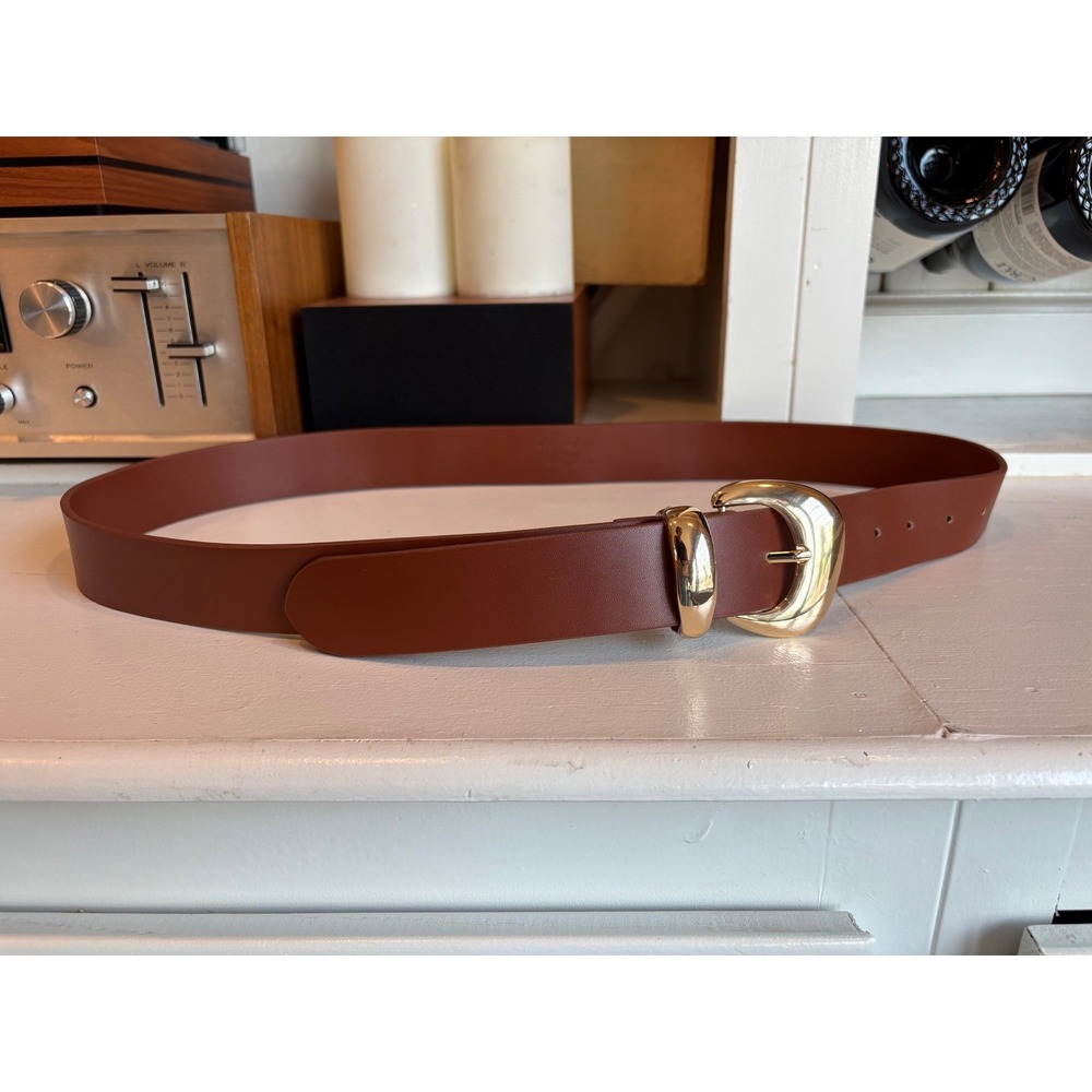 Good American Brown Leather Belt with Gold Buckle